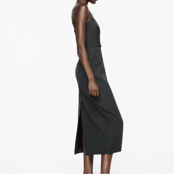 NWT GRAY ZW COLLECTION STRAPLESS MIDI DRESS - Picture 3 of 5